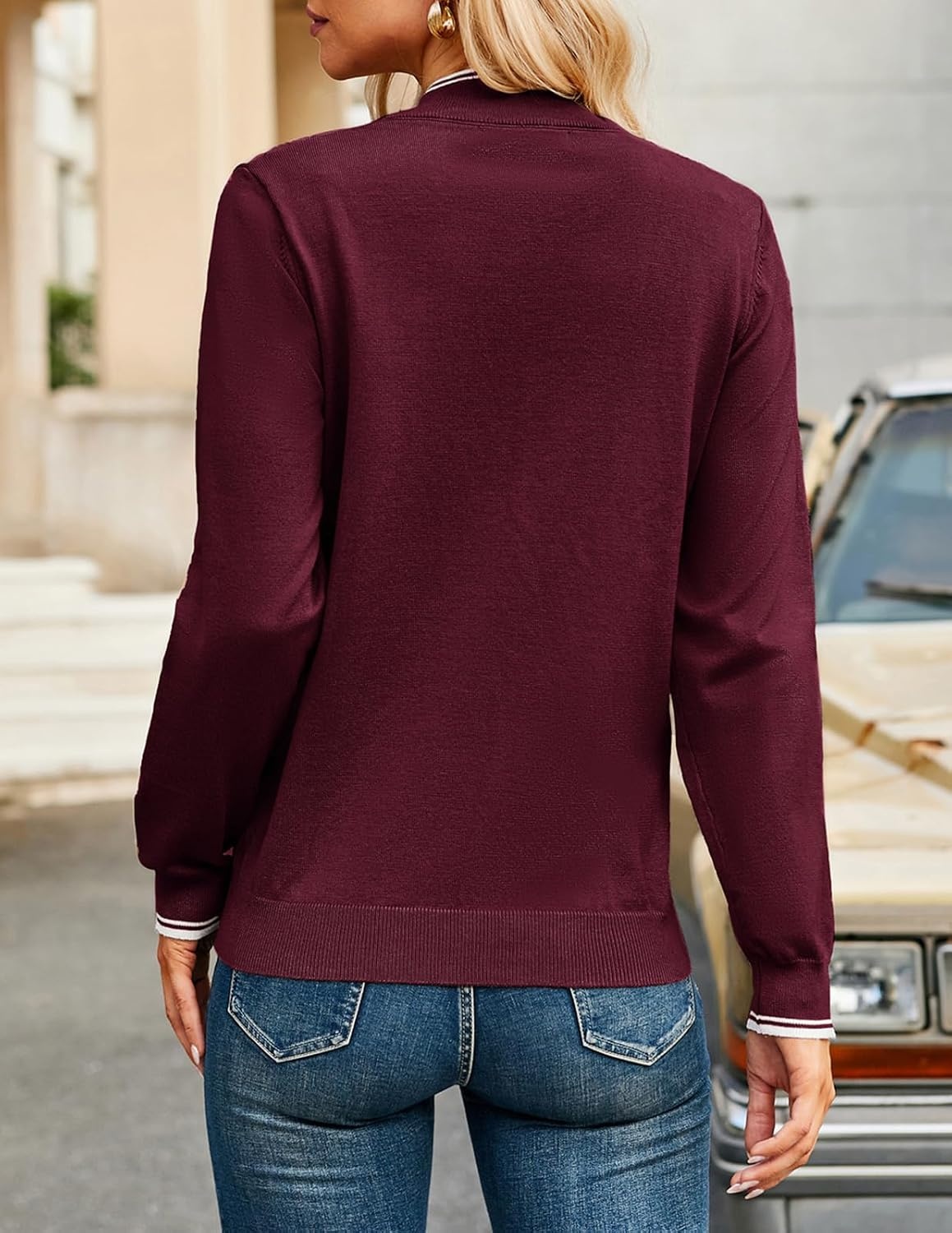 image:imageJACK SMITH Quarter Zip Pullover Sweaters for Womens Rib Polo Sweater TopsWine Red