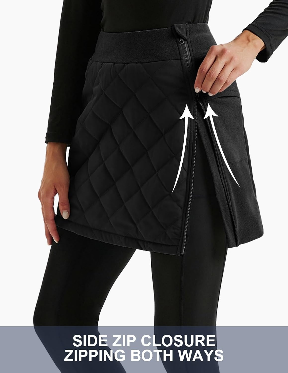 image:imageJACK SMITH Womens Puffer Quilted Skirt Insulated Warm Snow Skorts for Hiking Running Golf Zipping Both WayBlack