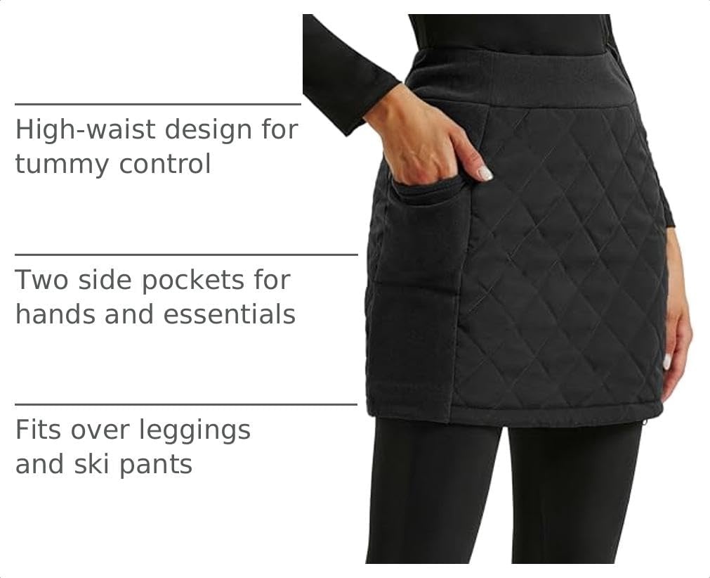 image:imageJACK SMITH Womens Puffer Quilted Skirt Insulated Warm Snow Skorts for Hiking Running Golf Zipping Both WayBlack