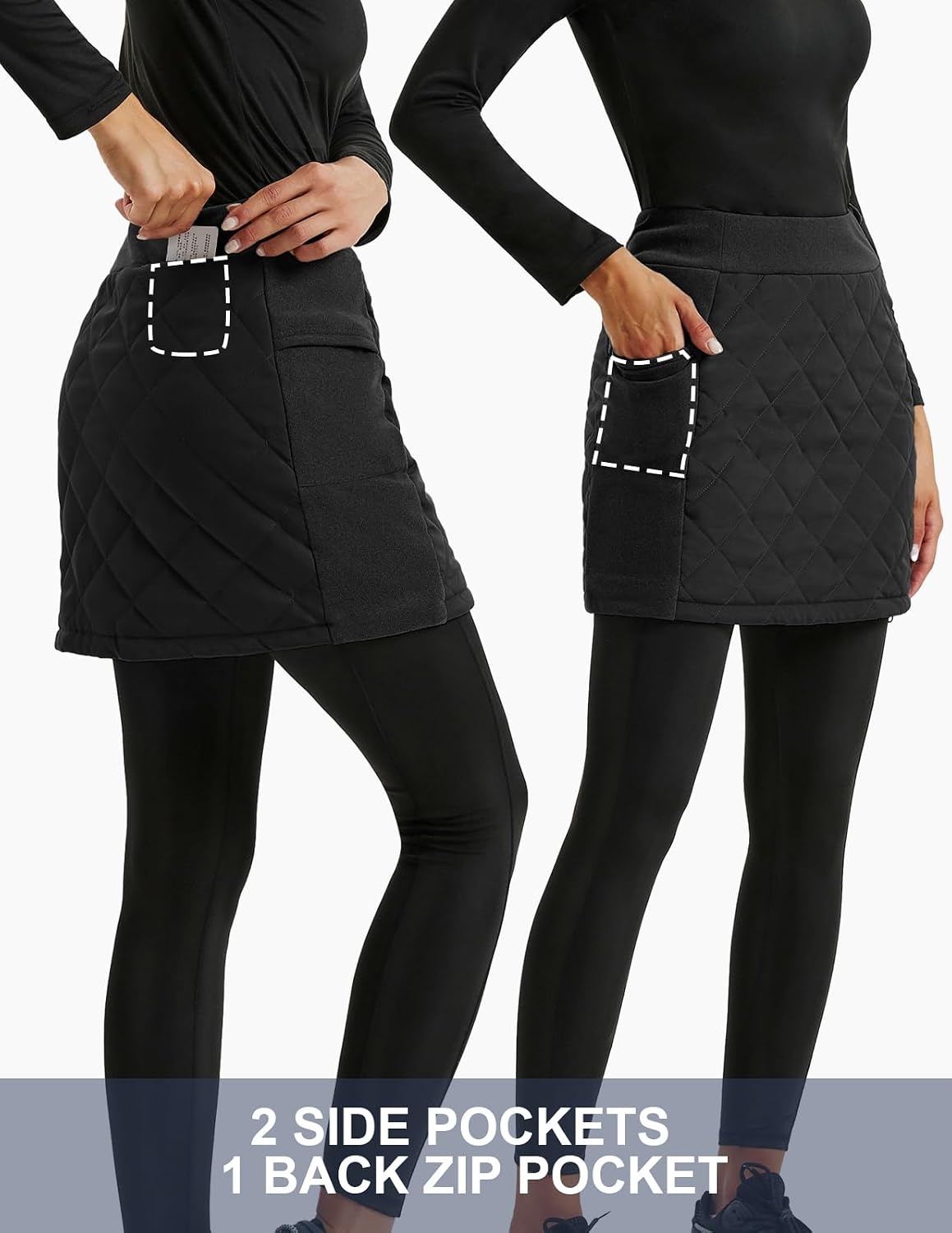 image:imageJACK SMITH Womens Puffer Quilted Skirt Insulated Warm Snow Skorts for Hiking Running Golf Zipping Both WayBlack