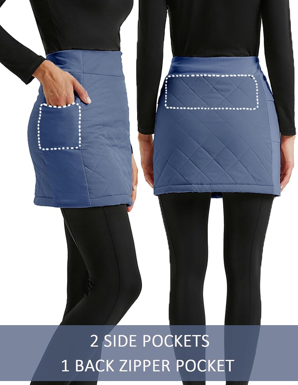 image:imageJACK SMITH Womens Puffer Quilted Skirt Insulated Warm Snow Skorts for Hiking Running Golf Zipping Both WayDark Blue