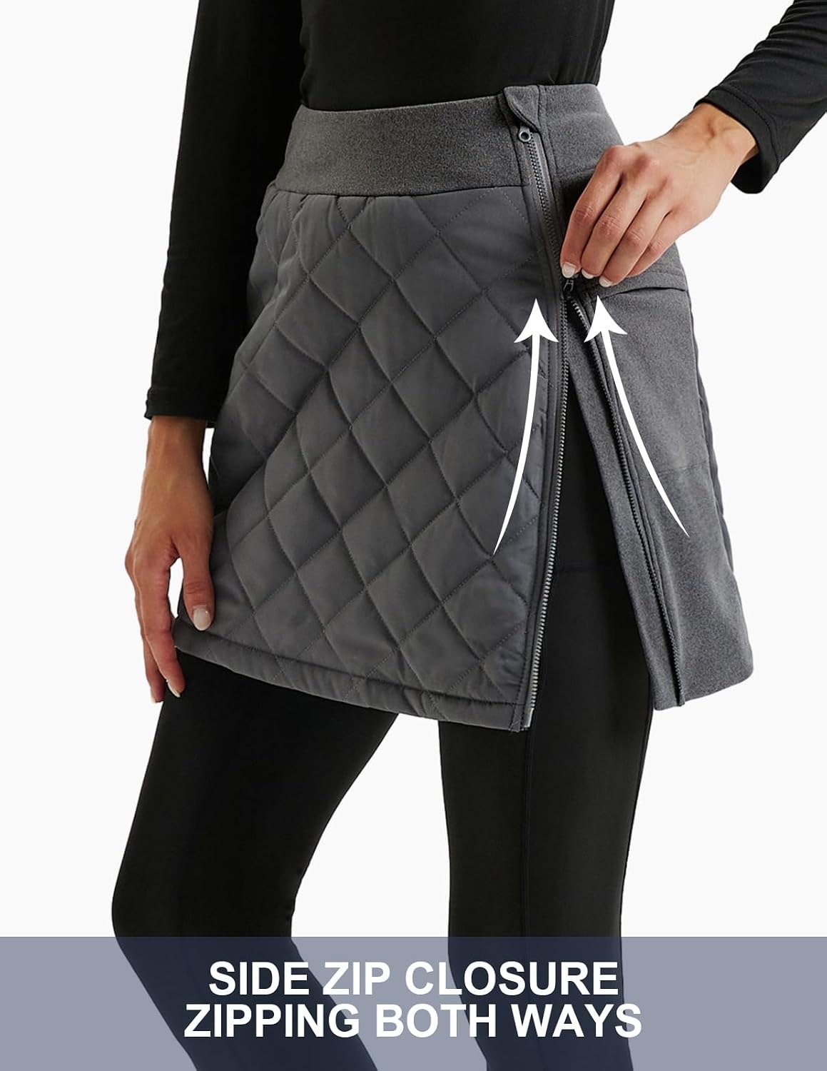 image:imageJACK SMITH Womens Puffer Quilted Skirt Insulated Warm Snow Skorts for Hiking Running Golf Zipping Both WayDark Grey