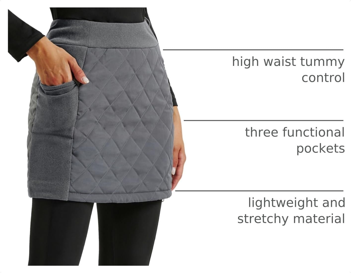 image:imageJACK SMITH Womens Puffer Quilted Skirt Insulated Warm Snow Skorts for Hiking Running Golf Zipping Both WayDark Grey
