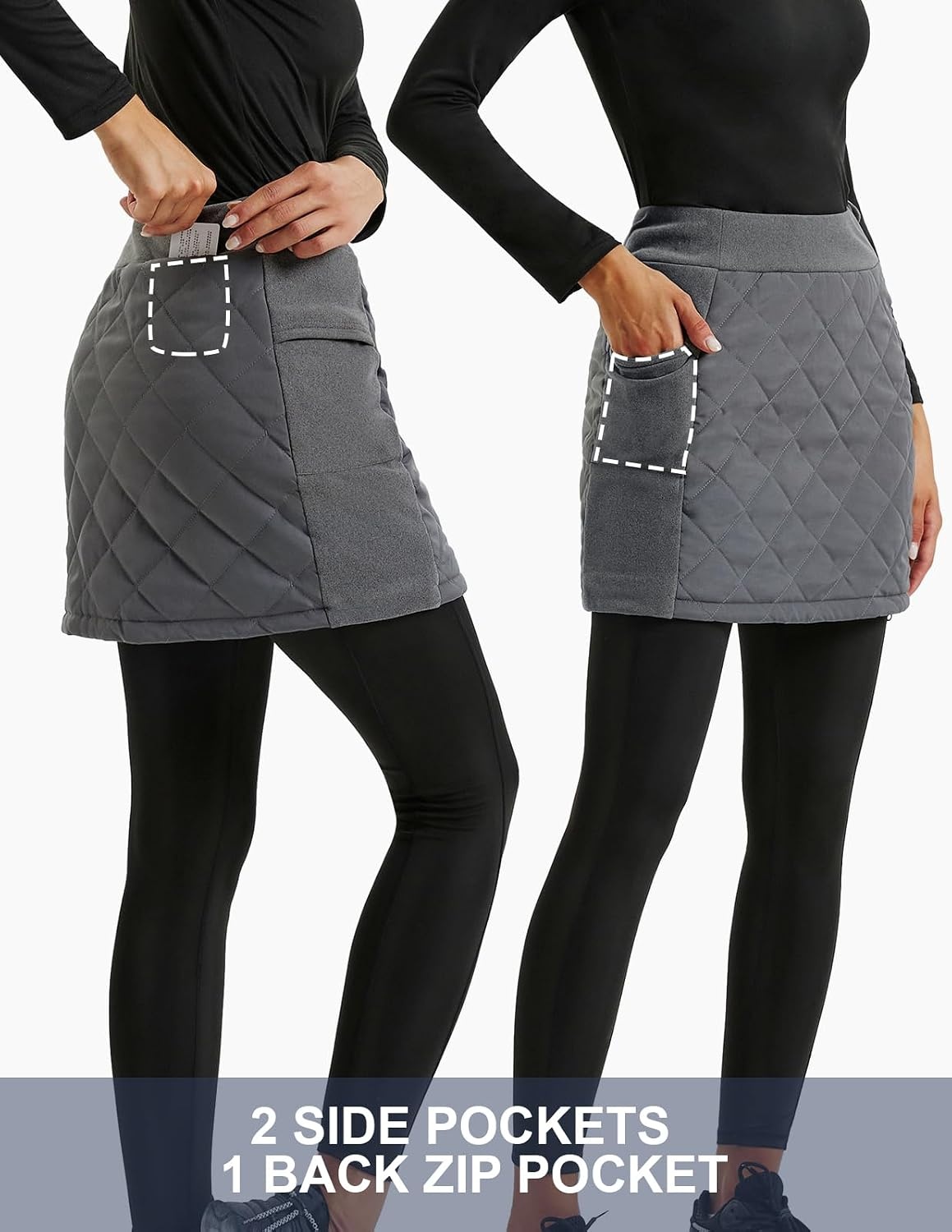 image:imageJACK SMITH Womens Puffer Quilted Skirt Insulated Warm Snow Skorts for Hiking Running Golf Zipping Both WayDark Grey