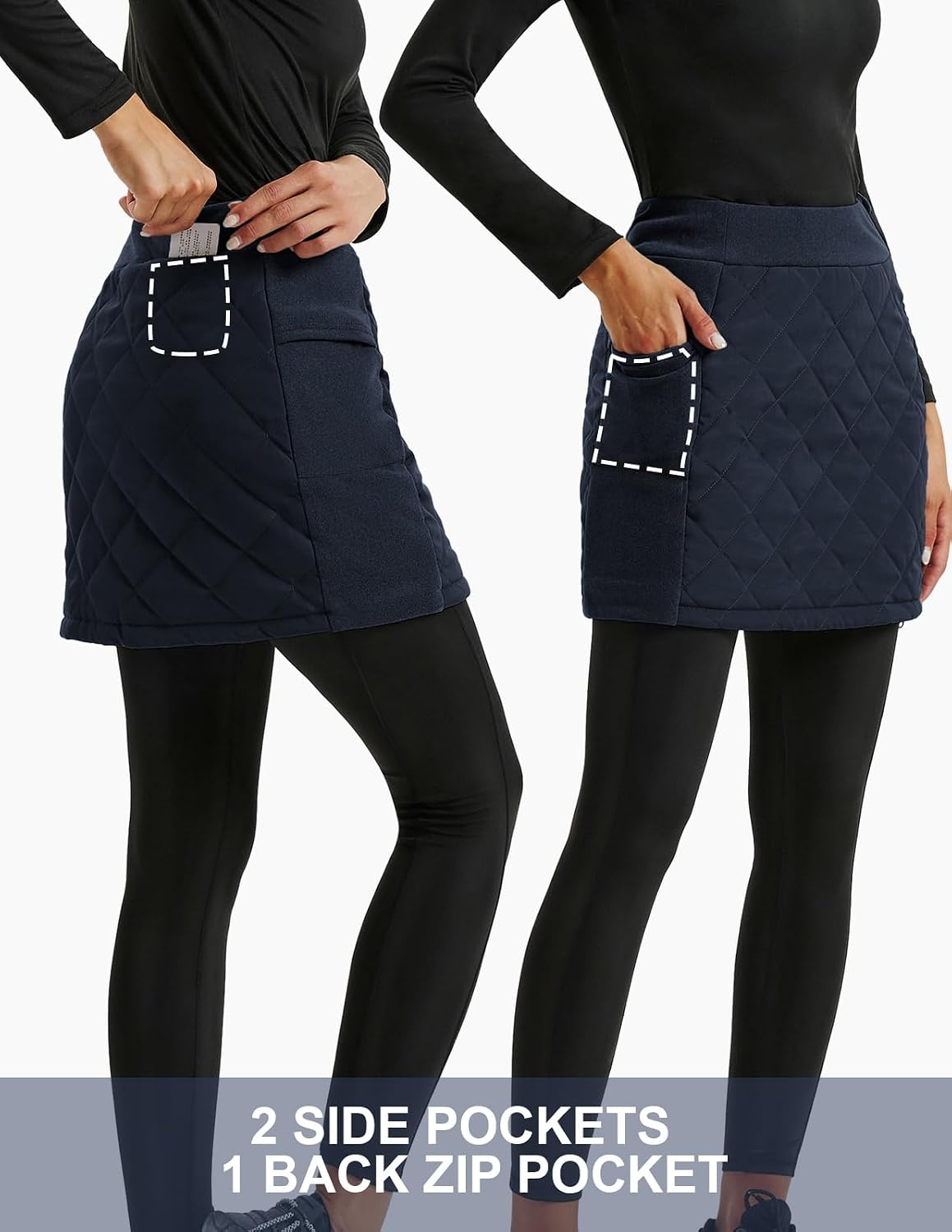 image:imageJACK SMITH Womens Puffer Quilted Skirt Insulated Warm Snow Skorts for Hiking Running Golf Zipping Both WayNavy Blue