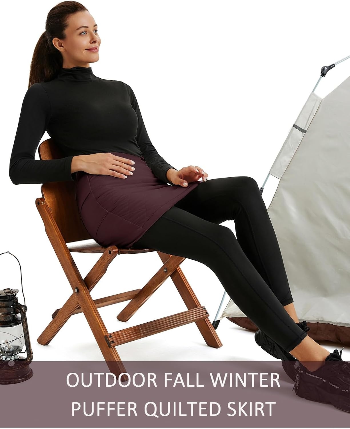 image:imageJACK SMITH Womens Puffer Quilted Skirt Insulated Warm Snow Skorts for Hiking Running Golf Zipping Both WayWine