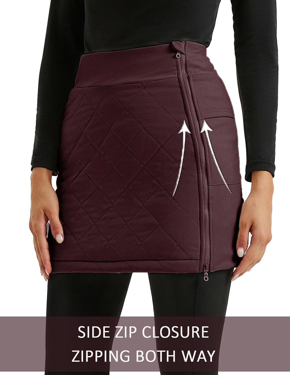 image:imageJACK SMITH Womens Puffer Quilted Skirt Insulated Warm Snow Skorts for Hiking Running Golf Zipping Both WayWine