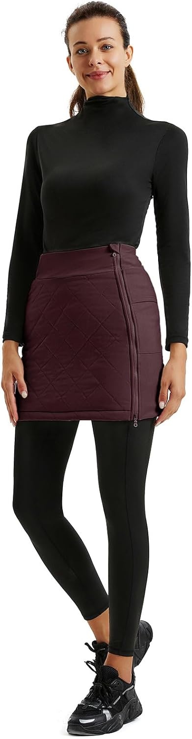 image:imageJACK SMITH Womens Puffer Quilted Skirt Insulated Warm Snow Skorts for Hiking Running Golf Zipping Both WayWine