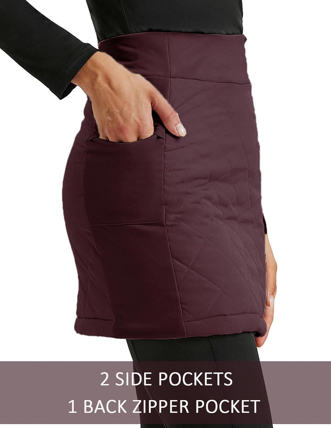 image:imageJACK SMITH Womens Puffer Quilted Skirt Insulated Warm Snow Skorts for Hiking Running Golf Zipping Both WayWine
