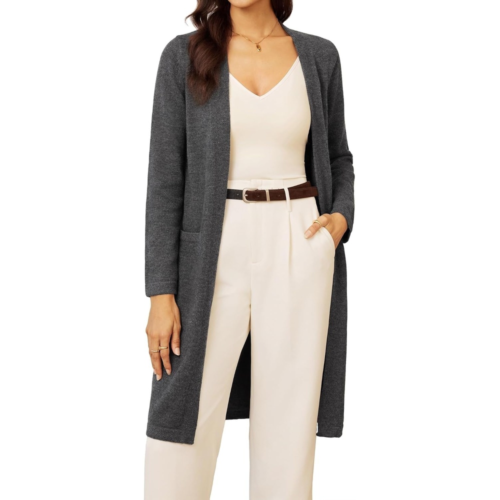 image:imageGRACE KARIN Long Cardigans for Women Open Front Knit Duster with PocketsDark Grey