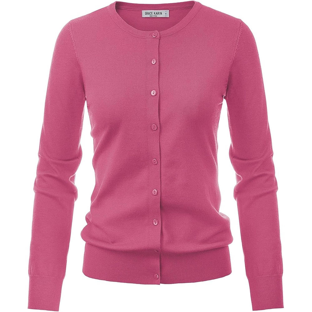 image:imageGRACE KARIN Women Cardigan Sweaters Lightweight Button Up Knit Fall SweaterDark Pink
