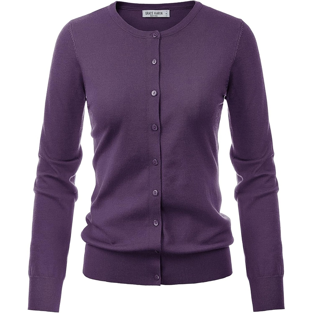 image:imageGRACE KARIN Women Cardigan Sweaters Lightweight Button Up Knit Fall SweaterDark Purple