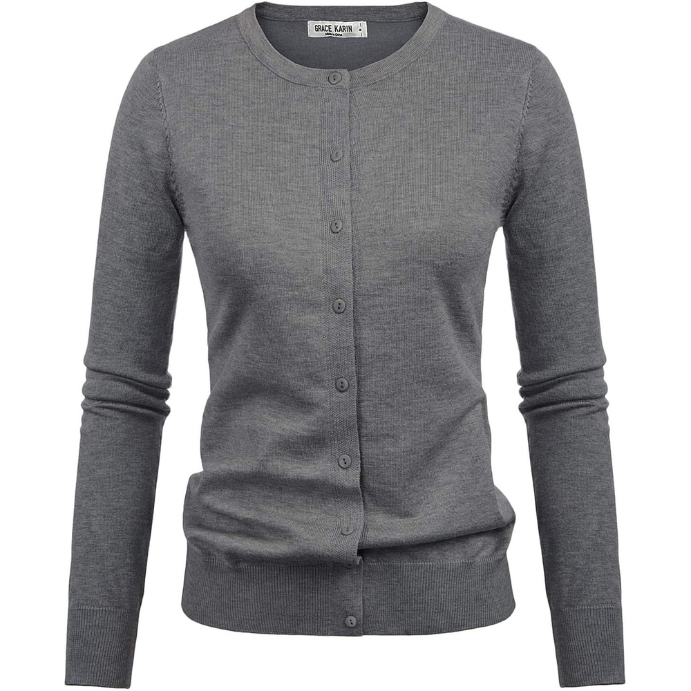 image:imageGRACE KARIN Women Cardigan Sweaters Lightweight Button Up Knit Fall SweaterHeather Grey
