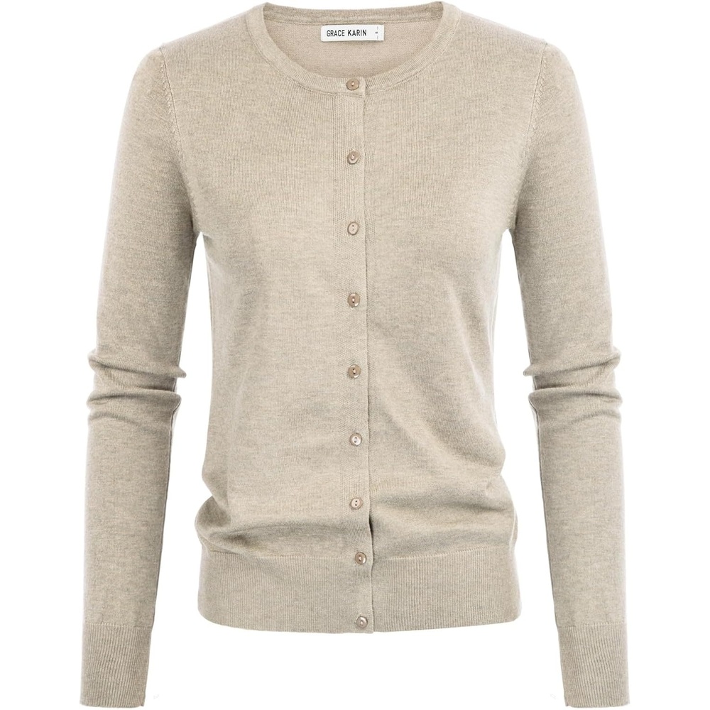 image:imageGRACE KARIN Women Cardigan Sweaters Lightweight Button Up Knit Fall SweaterLight Apricot Heather