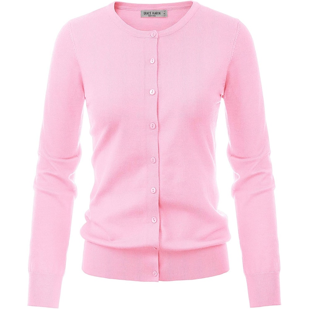 image:imageGRACE KARIN Women Cardigan Sweaters Lightweight Button Up Knit Fall SweaterLight Pink