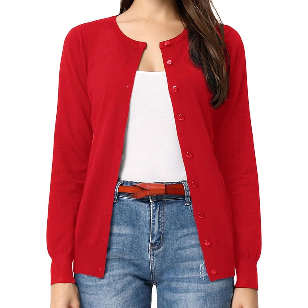 image:imageGRACE KARIN Women Cardigan Sweaters Lightweight Button Up Knit Fall SweaterRed
