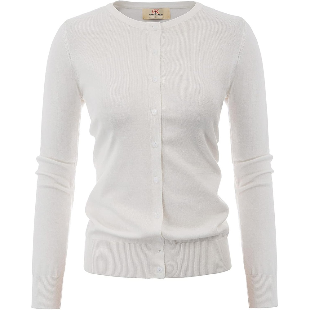 image:imageGRACE KARIN Women Cardigan Sweaters Lightweight Button Up Knit Fall SweaterWhite