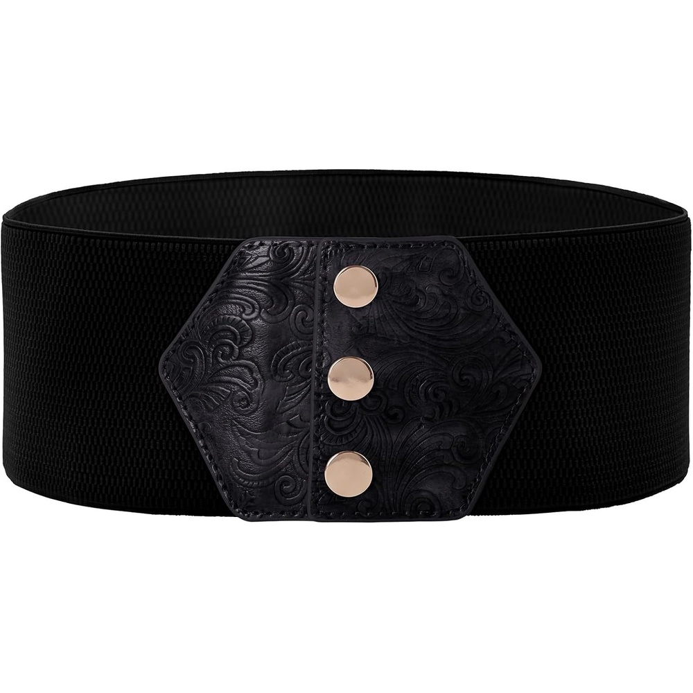 image:imageGRACE KARIN Women Wide Elastic Vintage Belt Corset SnapButton WaistbandBlackPrinted2
