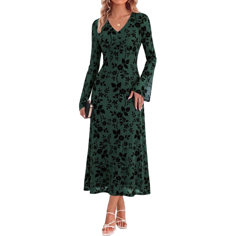 image:imageGRACE KARIN Womens Floral Long Sleeve Maxi Dresses Wedding Guest DressGreen