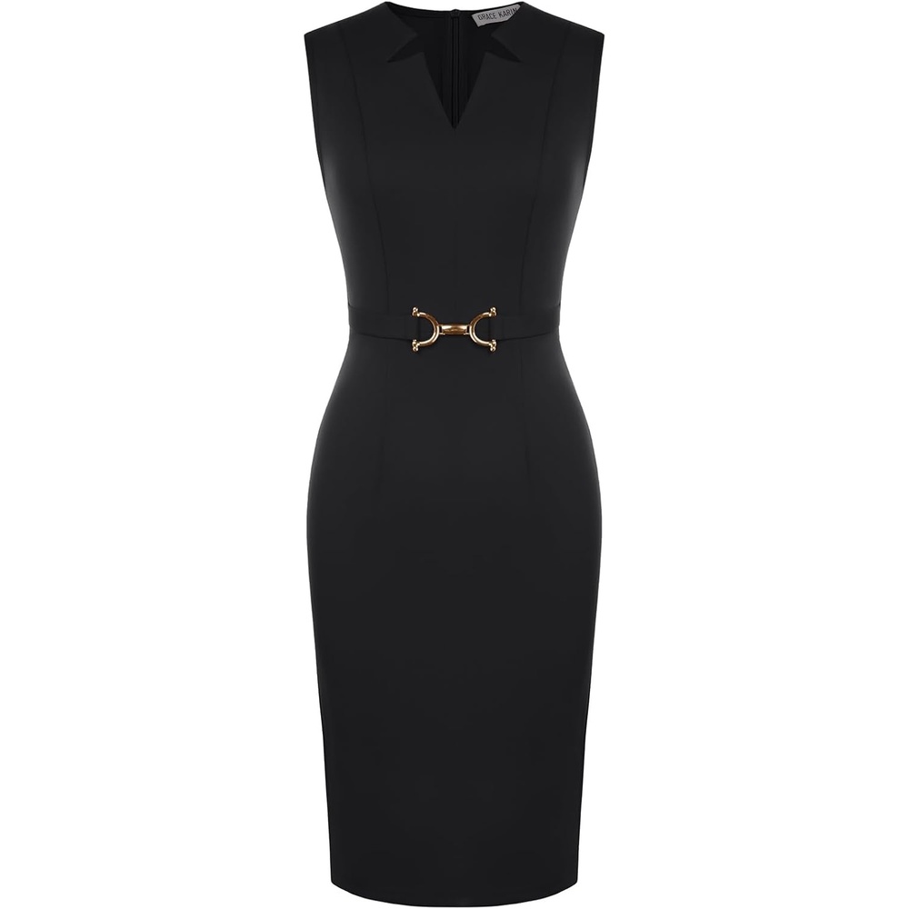 image:imageGRACE KARIN Womens Midi Work Business Formal Funeral Dresses 2026Black