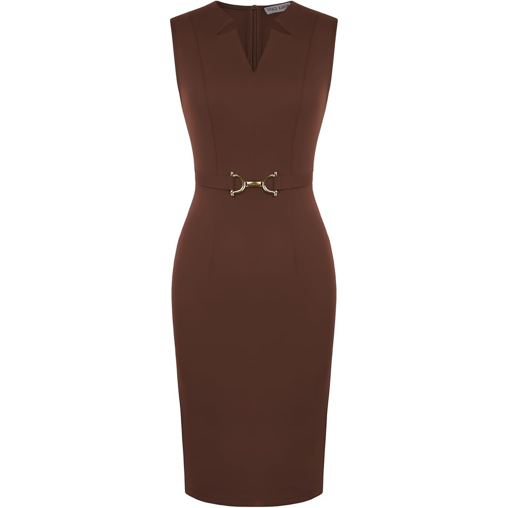 image:imageGRACE KARIN Womens Midi Work Business Formal Funeral Dresses 2026Brown
