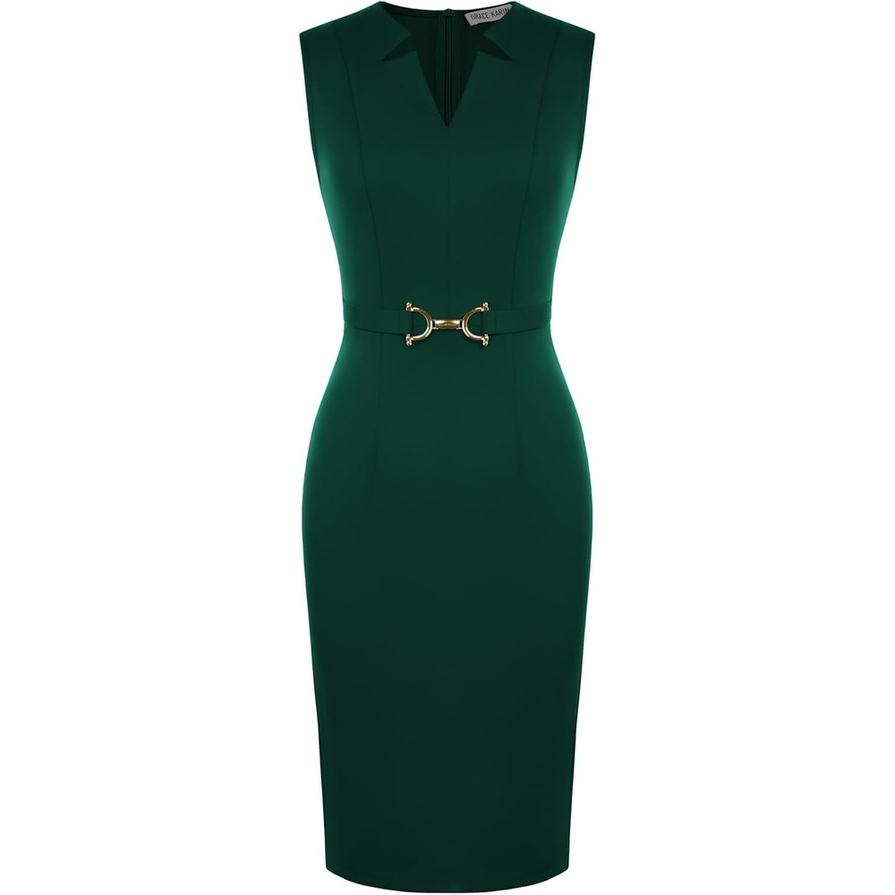 image:imageGRACE KARIN Womens Midi Work Business Formal Funeral Dresses 2026Dark Green