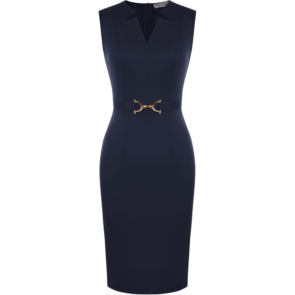 image:imageGRACE KARIN Womens Midi Work Business Formal Funeral Dresses 2026Navy Blue