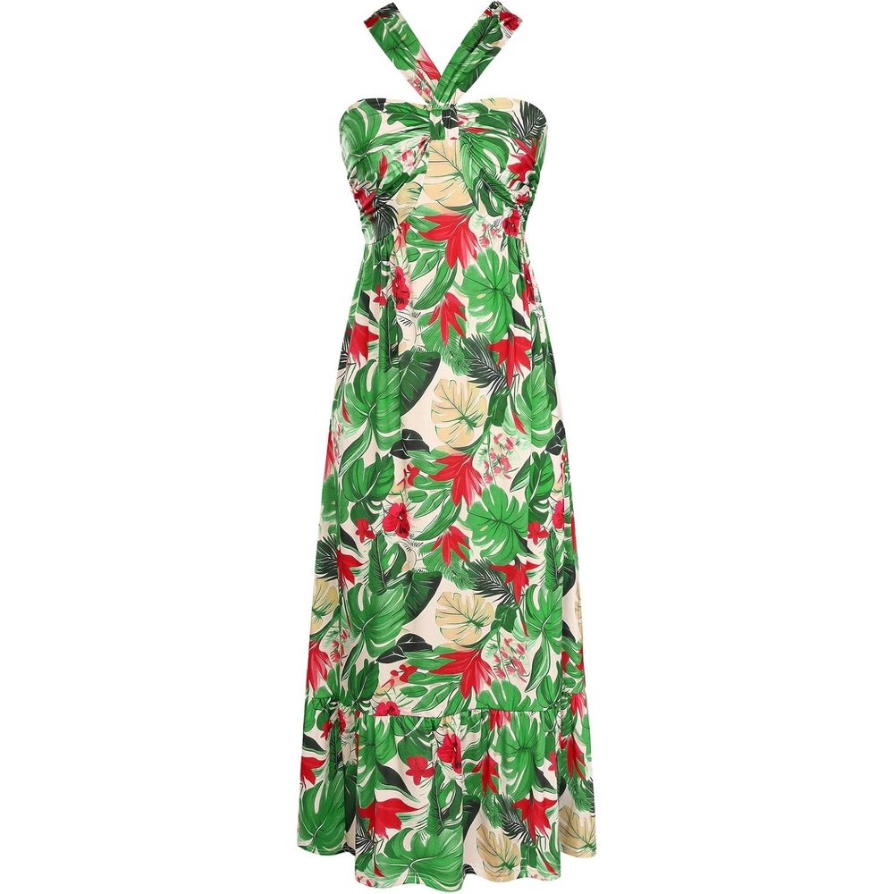 image:imageGRACE KARIN Womens Summer Floral Halter Boho Maxi DressesGreen Red Floral