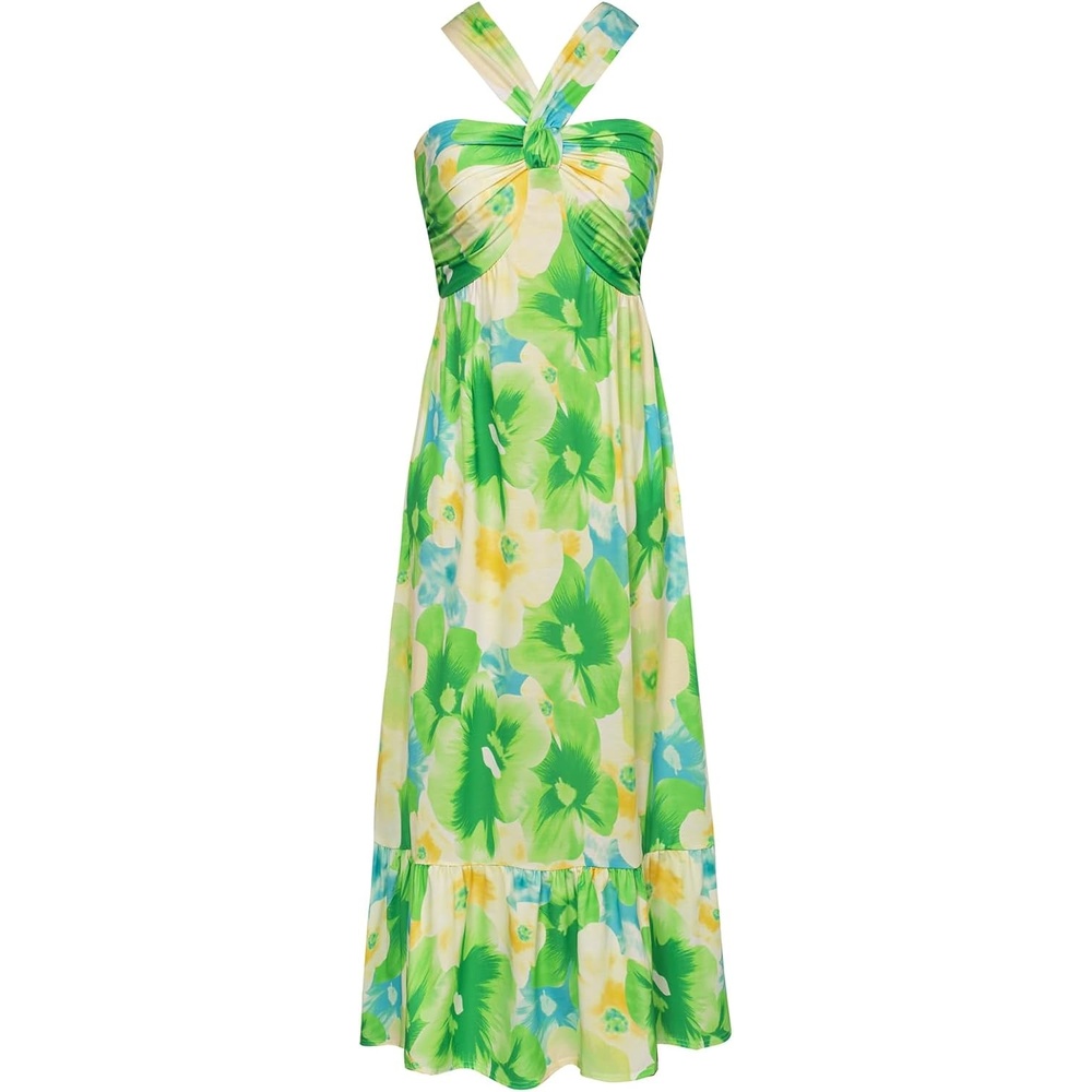 image:imageGRACE KARIN Womens Summer Floral Halter Boho Maxi DressesGreen Viola
