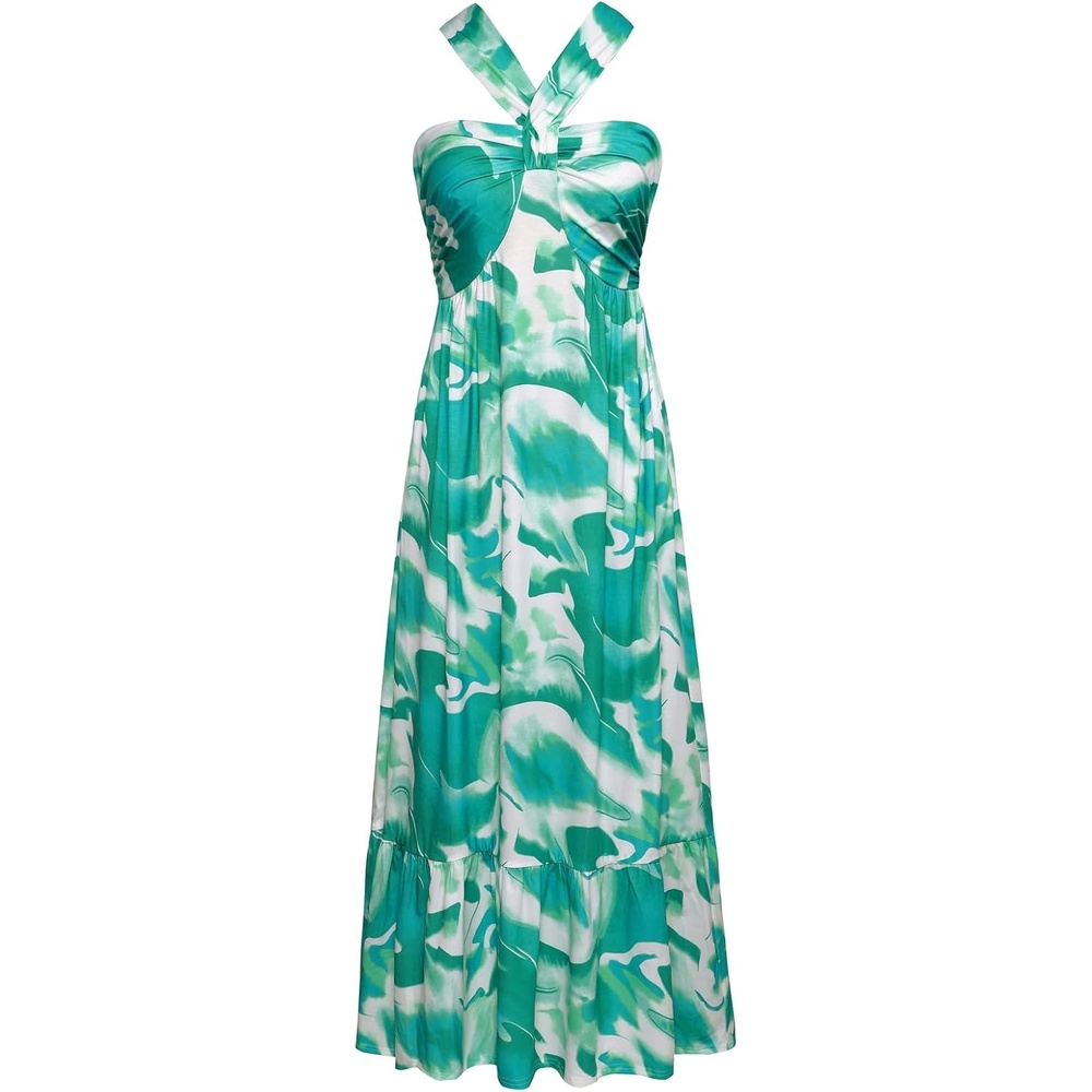image:imageGRACE KARIN Womens Summer Floral Halter Boho Maxi DressesGreen Watercolour