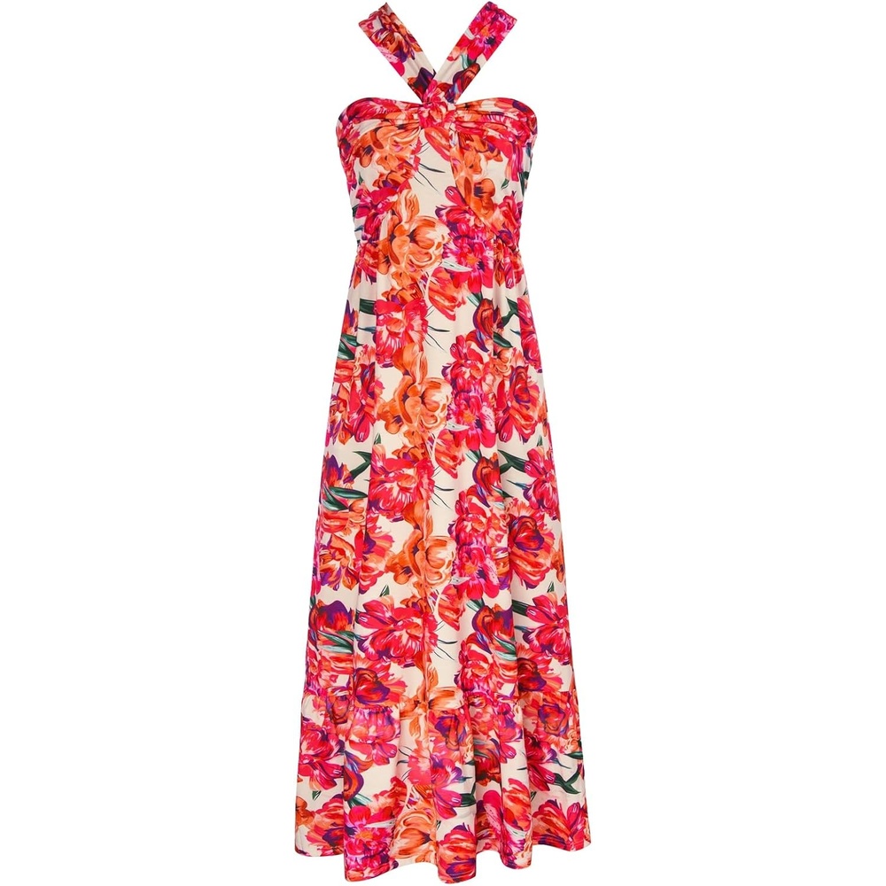 image:imageGRACE KARIN Womens Summer Floral Halter Boho Maxi DressesRose Orange