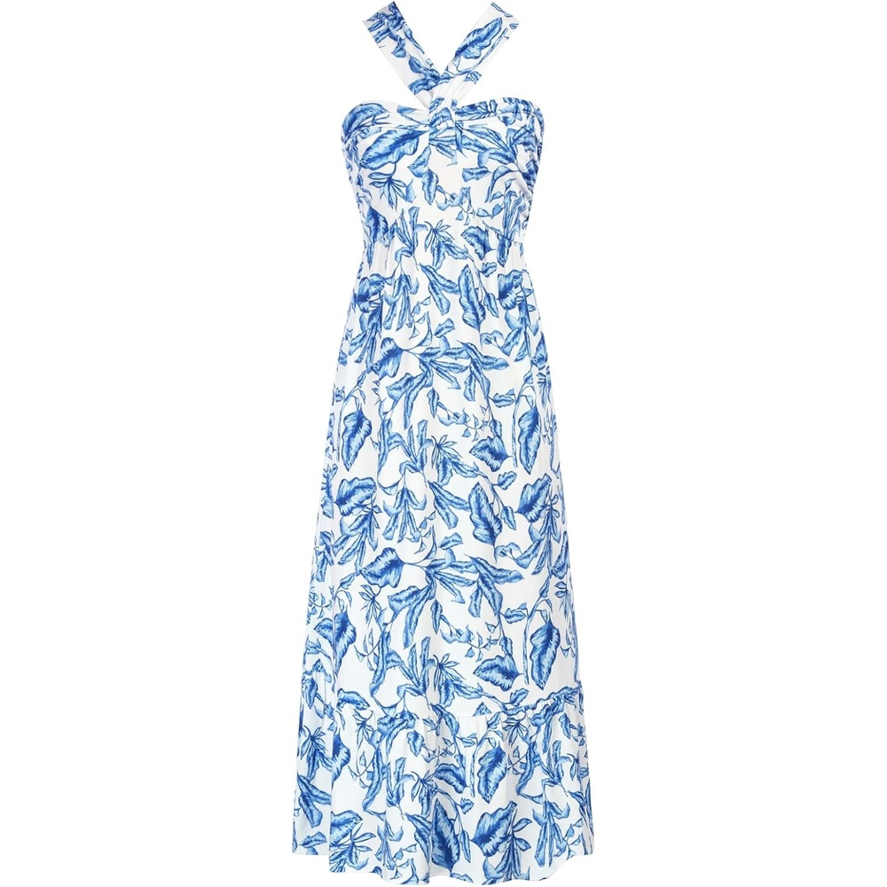 image:imageGRACE KARIN Womens Summer Floral Halter Boho Maxi DressesWhite Blue