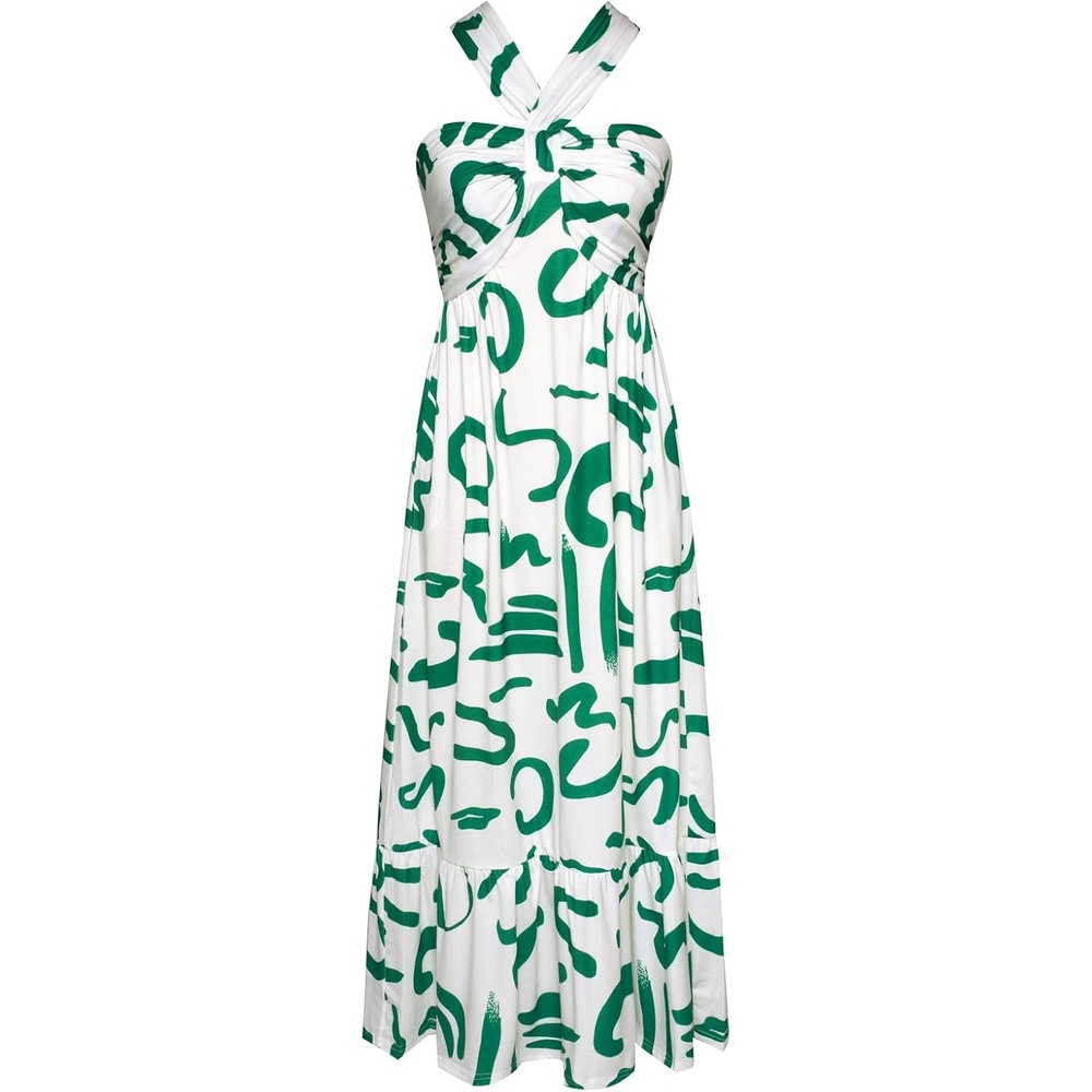 image:imageGRACE KARIN Womens Summer Floral Halter Boho Maxi DressesWhite Green