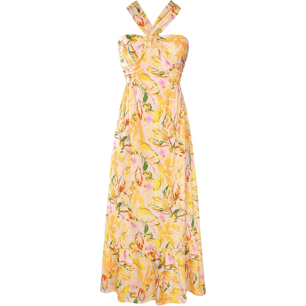 image:imageGRACE KARIN Womens Summer Floral Halter Boho Maxi DressesYellow Floral