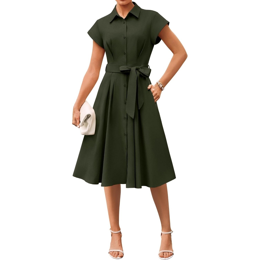 image:imageGRACE KARIN Womens Summer Work Business Casual Midi Shirt DressesArmy Green