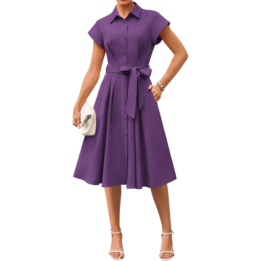image:imageGRACE KARIN Womens Summer Work Business Casual Midi Shirt DressesPurple
