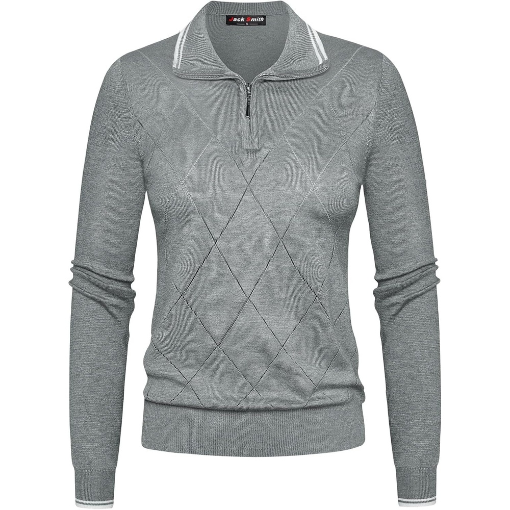 image:imageJACK SMITH Quarter Zip Pullover Sweaters for Womens Rib Polo Sweater TopsGray