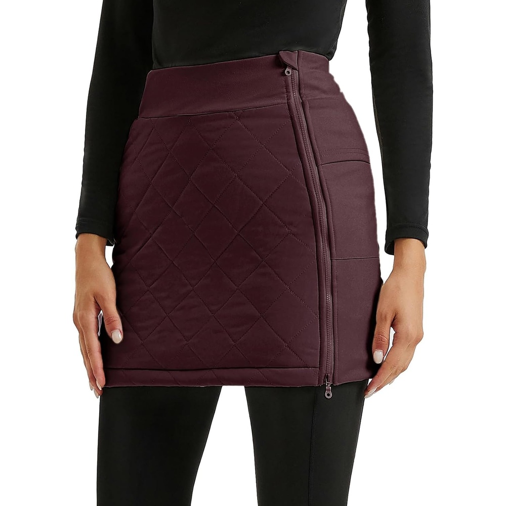 image:imageJACK SMITH Womens Puffer Quilted Skirt Insulated Warm Snow Skorts for Hiking Running Golf Zipping Both WayWine