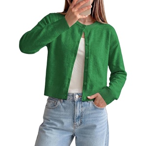 GRACE KARIN Cropped Cardigan Sweaters for Women Long Sleeve Crew Neck Open Front Jackets Y2K Fall Fashion Clothes 2026(Green)