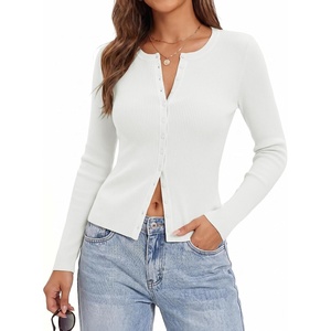 GRACE KARIN Fall Fitted Cardigan Sweaters for Women Button Up Ribbed Knit(White)