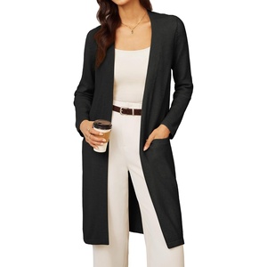 GRACE KARIN Long Cardigans for Women Open Front Knit Duster with Pockets(Black)