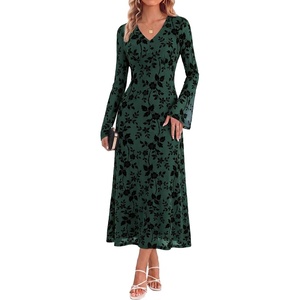 GRACE KARIN Women’s Floral Long Sleeve Maxi Dresses Wedding Guest Dress(Green)
