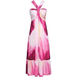 GRACE KARIN Womens Summer Floral Halter Boho Maxi Dresses(Magenta Tie Dye)