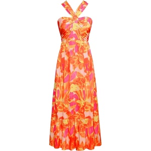 GRACE KARIN Womens Summer Floral Halter Boho Maxi Dresses(Orange)