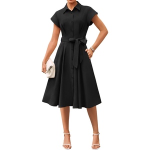 GRACE KARIN Womens Summer Work Business Casual Midi Shirt Dresses(Black)