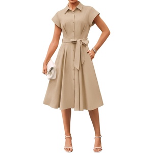 GRACE KARIN Womens Summer Work Business Casual Midi Shirt Dresses(Light Khaki)