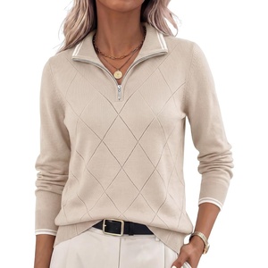 JACK SMITH Quarter Zip Pullover Sweaters for Womens, Rib Polo Sweater Tops(Apricot)
