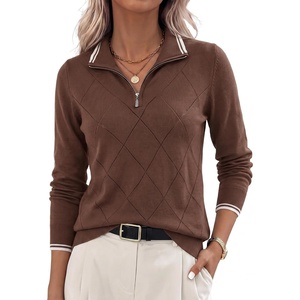 JACK SMITH Quarter Zip Pullover Sweaters for Womens, Rib Polo Sweater Tops(Coffee)