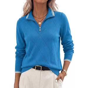JACK SMITH Quarter Zip Pullover Sweaters for Womens, Rib Polo Sweater Tops(Dodger Blue)