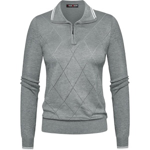 JACK SMITH Quarter Zip Pullover Sweaters for Womens, Rib Polo Sweater Tops(Gray)
